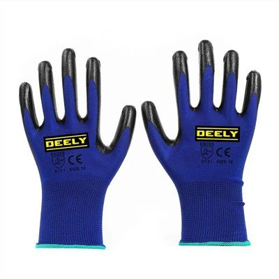 Guants de nitril de polièster blau fosc amb recobriment llis